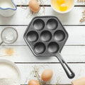 Commercial CHEF Danish Aebleskiver Pan, Pre-Seasoned Cast Iron, Seven Sections For Mini Puffs and Pancake Balls, Works on All Cooktops Including