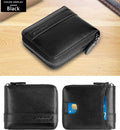 Admetus Men's Genuine Leather Short Zip-around Bifold Wallet Black-1825
