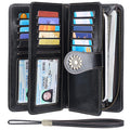 Lavemi Womens Large Capacity Genuine Leather RFID Blocking Wallets Wristlet Clutch Card Holder 1-waxed Black