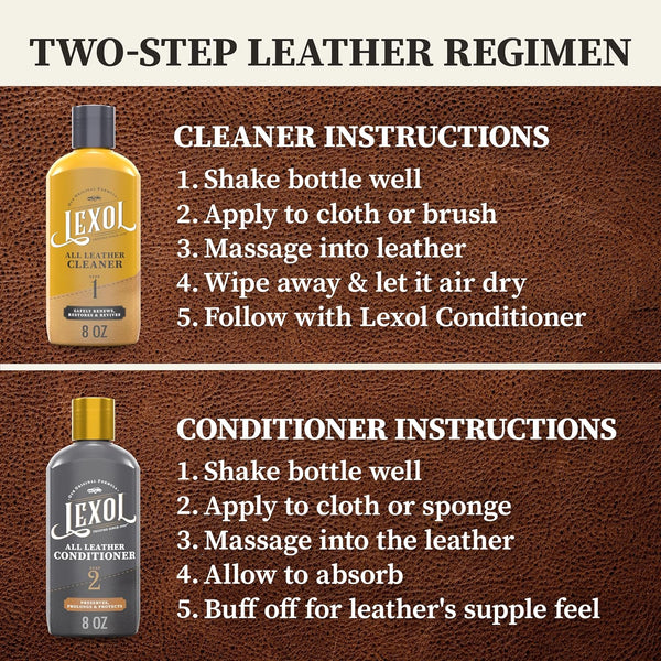 Leather Cleaner and Conditioner Kit by Lexol for Furniture Car Interiors Shoes Handbags, leather cleaner and conditioner two-step system with 2