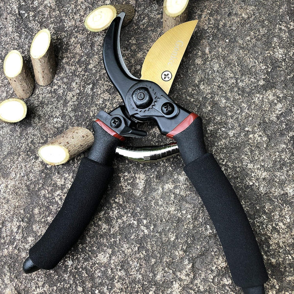 gonicc 8" Professional Premium Bypass Titanium Pruning Shears(GPPS-1003) | Titanium coated SK5 steel blade, Ergonomic non-slip handle, Sap groove