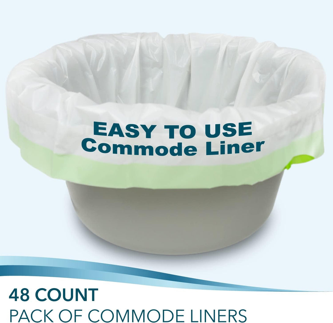 Bedside Commode Liners for Portable Toilet Chair Bucket and Bedpan | Value Pack of 48 Disposable Waste Bags for Adults in Medical Care | Universal Fit Portable Toilet Liners