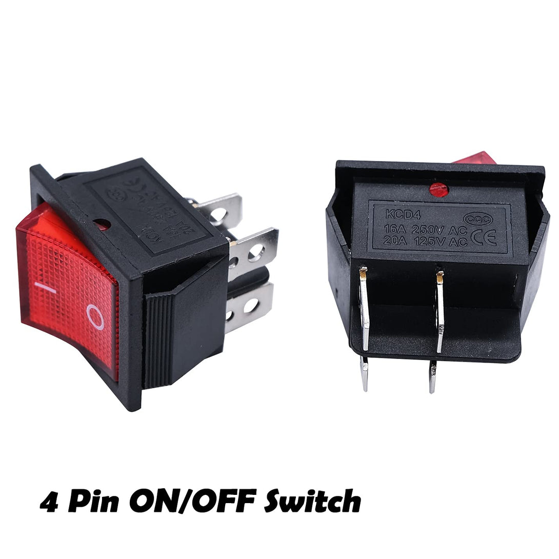 Mxuteuk 3Pcs AC110V/120V Rocker Switch DPST On-Off 4 Pin Red Light Illuminated Snap-In Toggle Power Switch, AC 250V 6A 125V 10A, Use for Household Appliances MXU2-201NR