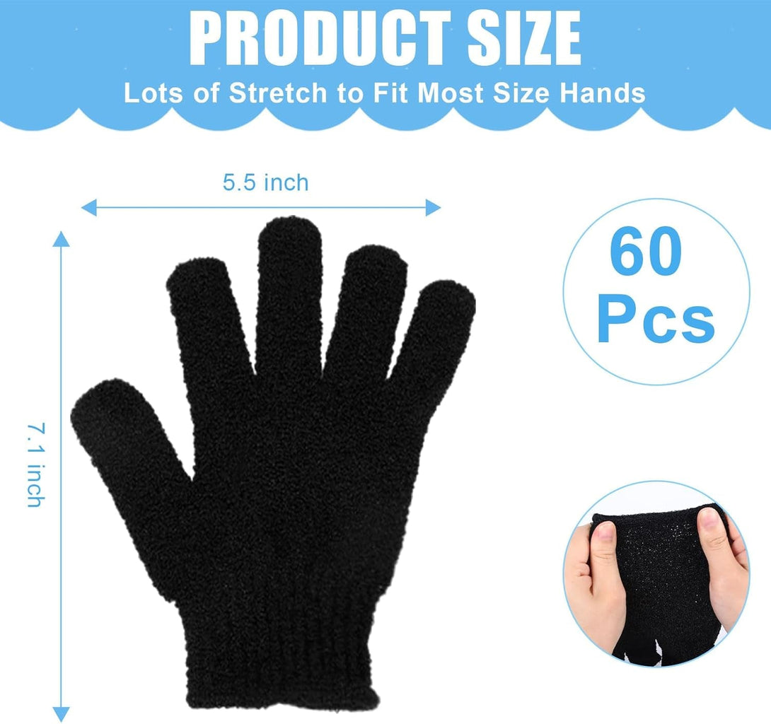 60Pcs Exfoliating Gloves Bulk, Exfoliating Body Scrubber Glove Exfoliator for Body Scrub Mitt, Bath Gloves for Shower Exfoliating Shower Gloves for Women Bathing Accessories Father'S Day Gifts(Black)