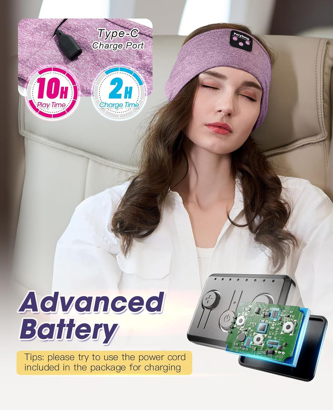 Perytong Sleeping Headphones Bluetooth 5.4 Headband, Wireless Music Sleeping Mask Headphones Earbuds Earphones Sweatproof for Women Mom Sports Workout Running Jogging Yoga Cool Gadgets Unique Gifts