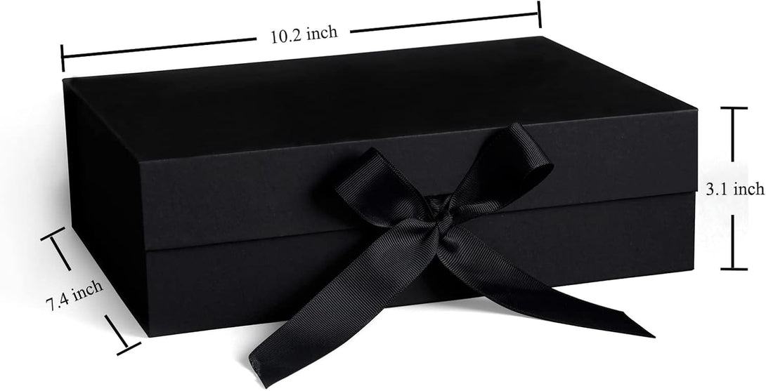 Gift Box,10.2X7.4X3.1 Inches Gift Boxes with Lids,Black Gift Box with Ribbon and Magnetic Closure for Wrapping Gifts (Black)