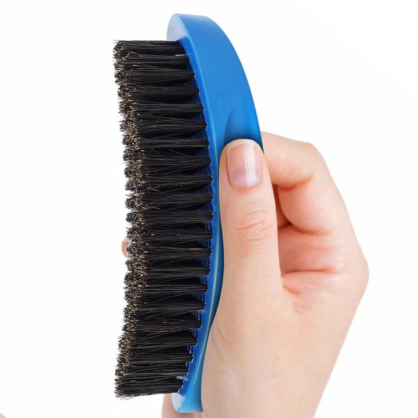 Medium Palm Wave Brush with Pure Black Boar Bristles - for Men'S 360 Waves on Thin and Normal Hair (Blue)