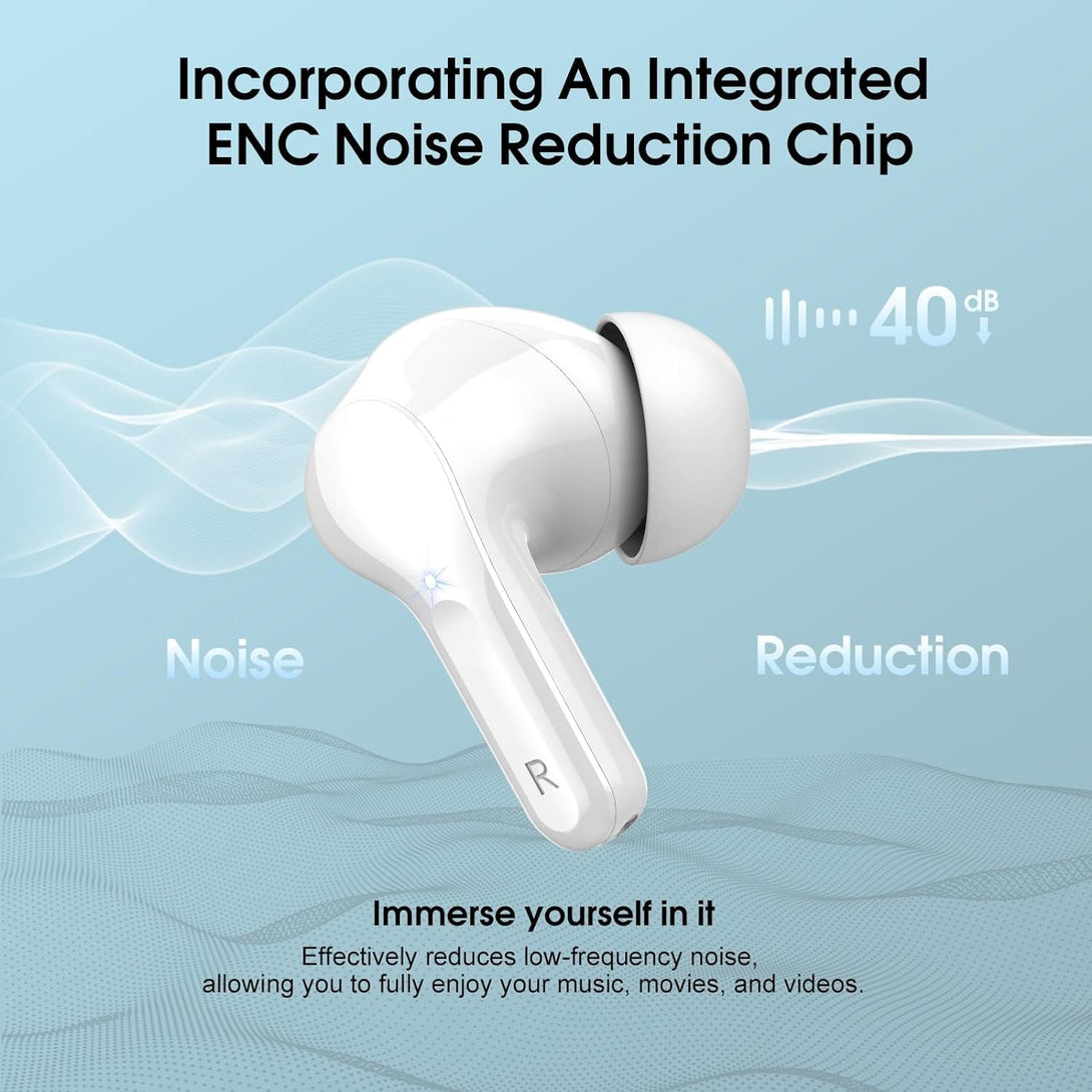 Wireless Earbuds, Bluetooth 5.4 Headphones Hifi Stereo, Bluetooth Earbuds with ENC Noise Cancelling Mic, IP7 Waterproof in Ear Earphones, 48H, LED Display Ear Buds for Pad Phone Workout Sports, White