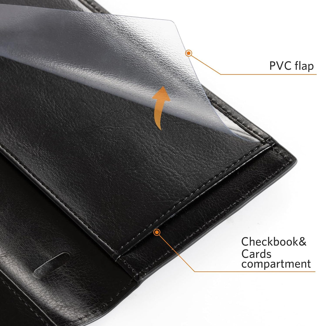 Cobak Premium Leather Checkbook Cover - RFID Blocking, Classic Design, Slim & Durable - Perfect for Personal & Business Checks