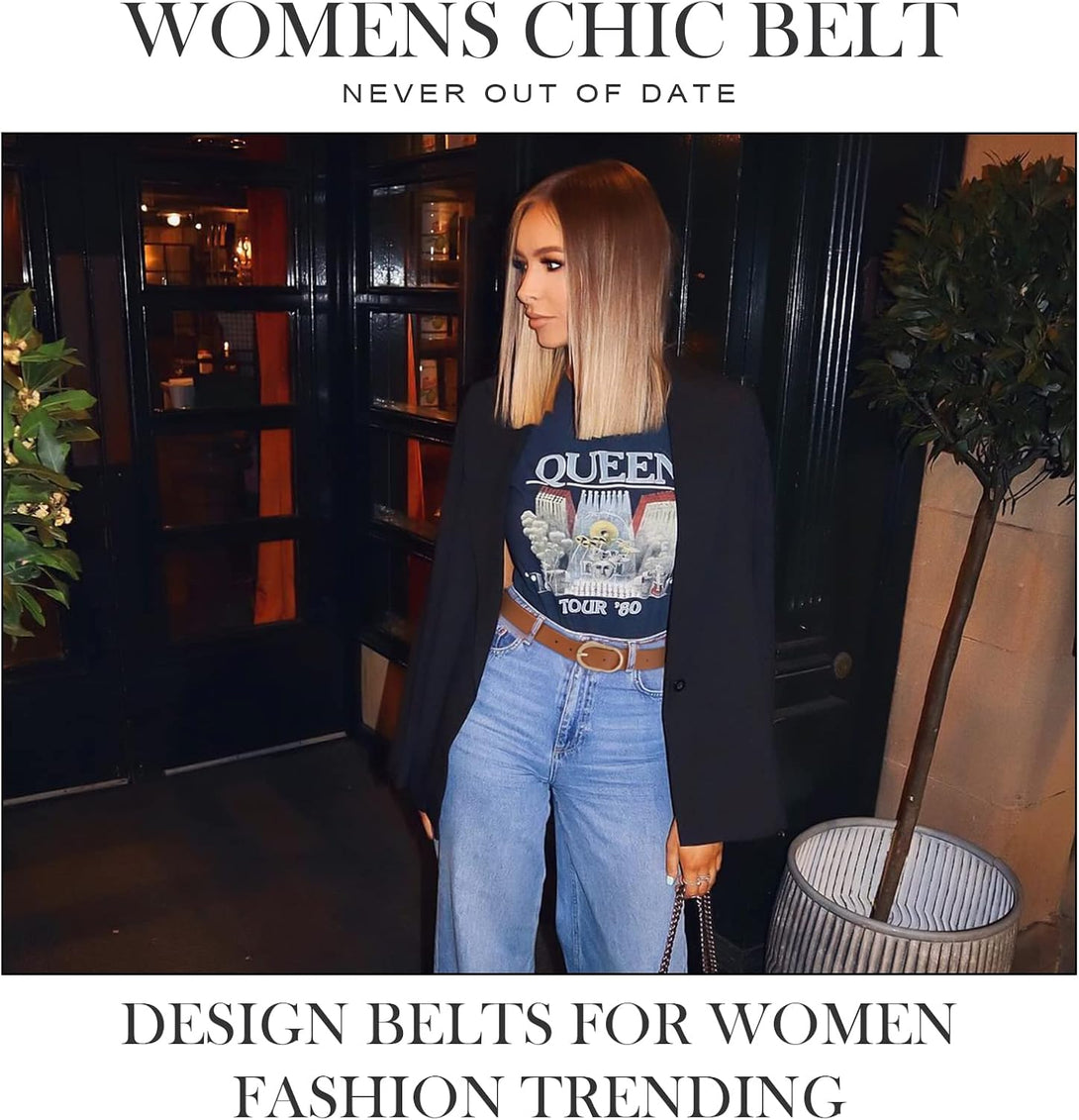 VONMELLI 3 Pack Women'S Belts for Jeans Pants Fashion Gold Buckle Ladies Dress Belt