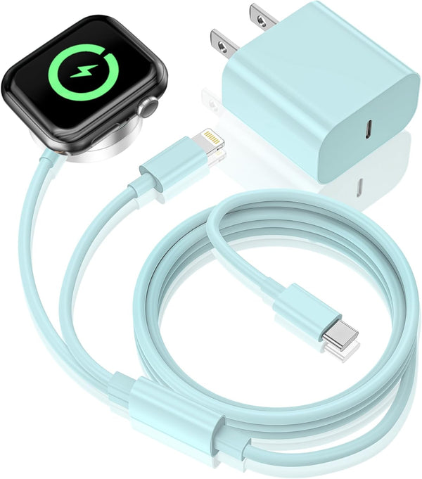 Apple Watch Charger,Upgraded 2-In-1 USB C Fast Iwatch Charger [Apple Mfi Certified] 6FT Magnetic Charging Cable with 15W Wall Charger Block for Apple Watch Series SE/8/7/6/5/4/3/2/1 & Iphone 14(Green)