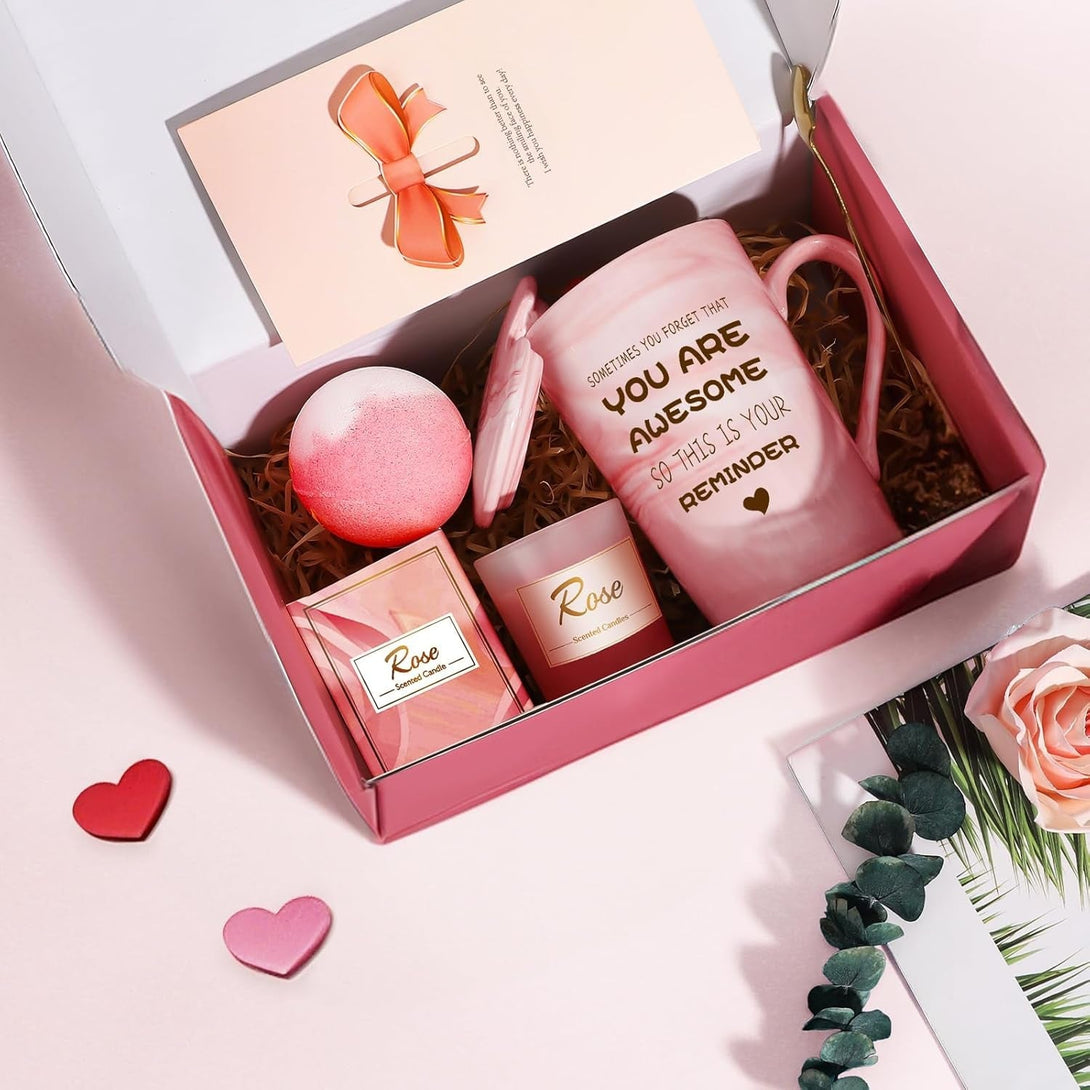 Gifts for Women, Mom, Wife, Girlfriend, Sister, Daughter, Grandma: Mothers Day Gifts, Happy Birthday, Christmas, Valentines Day, Pink Rose Spa Baskets Set