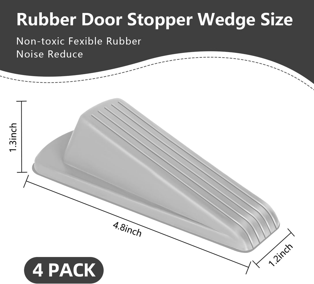 4 Pack Premium Rubber Door Stoppers Wedge, Door Stops for Carpet Heavy Duty Door, for Bottom of Door on Tile, Concrete, Carpet, Wooden Floor (Gray)