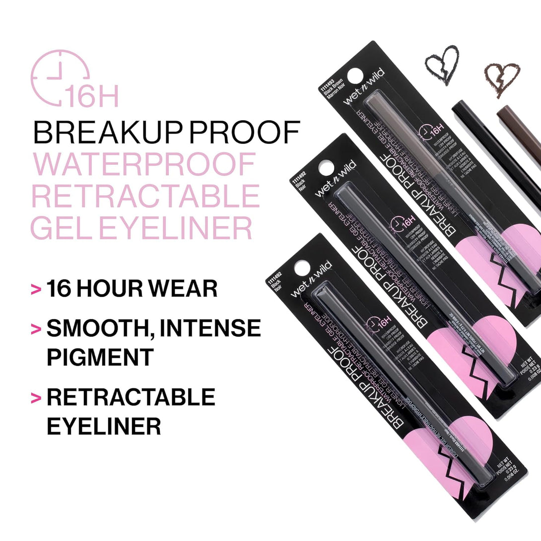 Wet N Wild Mega Last Breakup Proof Retractable Eyeliner - Ultra-Fine Brush, Waterproof,16-Hour Long-Lasting Wear - Cruelty-Free & Vegan - Black