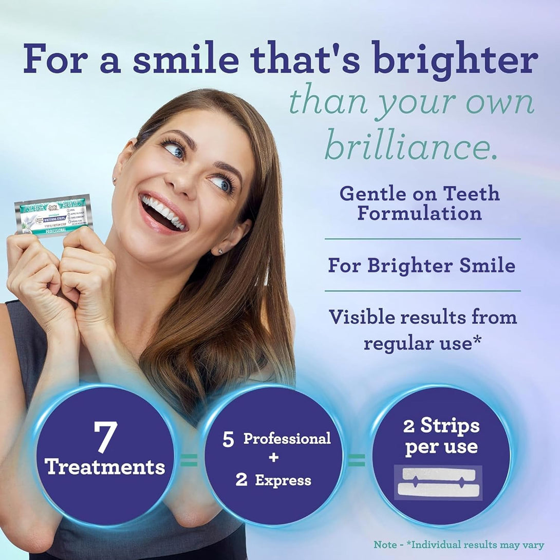 Gurunanda Teeth Whitening Strips - 7-Day Treatment with Non-Slip, Dry Strip Technology - Whitening Designed with Care for a Brighter Smile