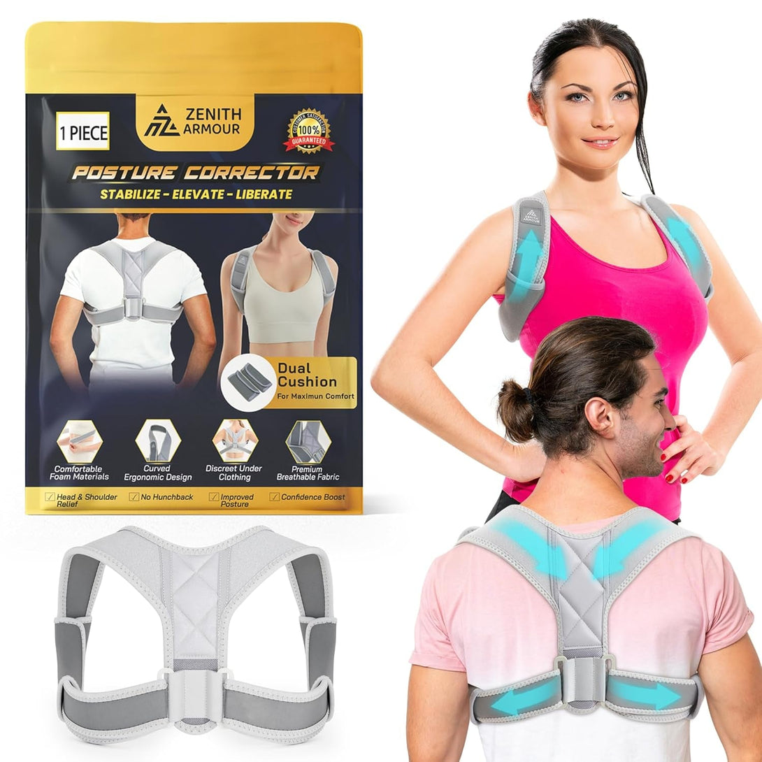 Back Posture Corrector for Men and Women - Adjustable Straightener for Mid, Upper Spine Support - Neck, Shoulder, Clavicle and Back Posture Brace - Breathable, Cushion, Machine Washable