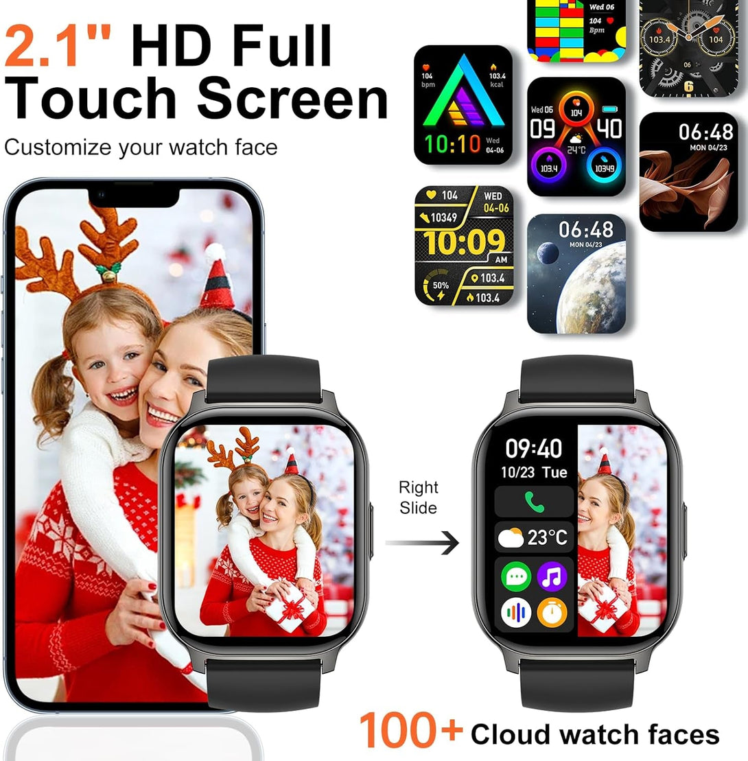 Smart Watch, 2.1" Smart Watches for Men Women(Answer/Make Call),120+ Sport Modes Fitness Tracker with Sleep Heart Rate Monitor, Pedometer, Watches for Men IP68 Waterproof Fitness Watch for Ios Android