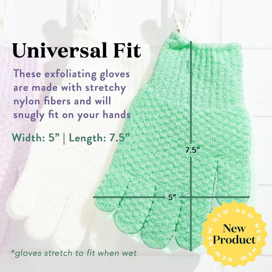 Bare Botanics 4 Pack Exfoliating Gloves for Shower (Lavender) - 100% Nylon Fibers - Exfoliating Bath Gloves - Shower Scrubber & Dead Skin Remover - Perfect for Wet & Dry Exfoliation