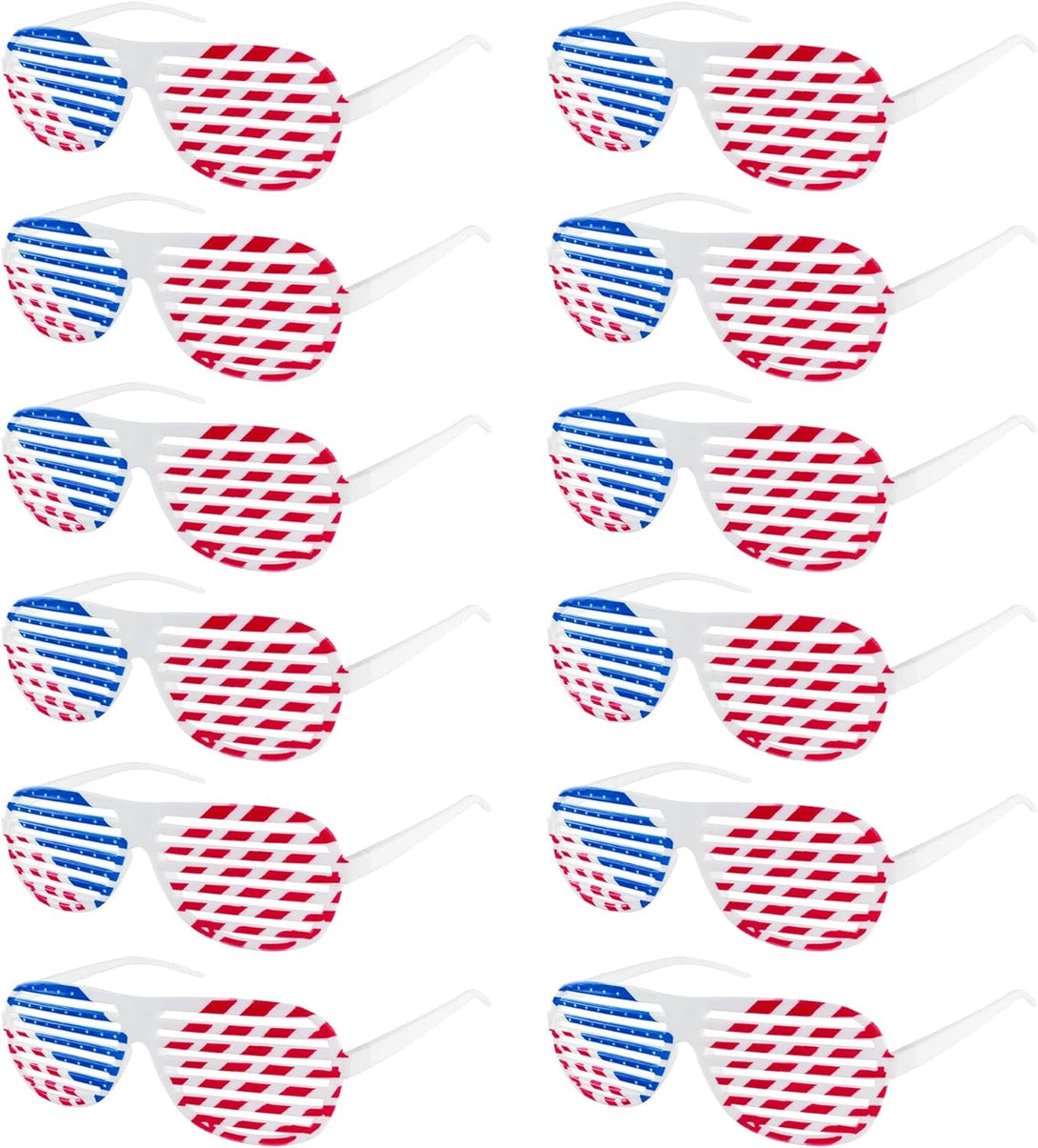 American Flag USA Patriotic Design Plastic Shutter Glasses Shades Sunglasses Eyewear for Party Props, Decoration (12 Pairs)