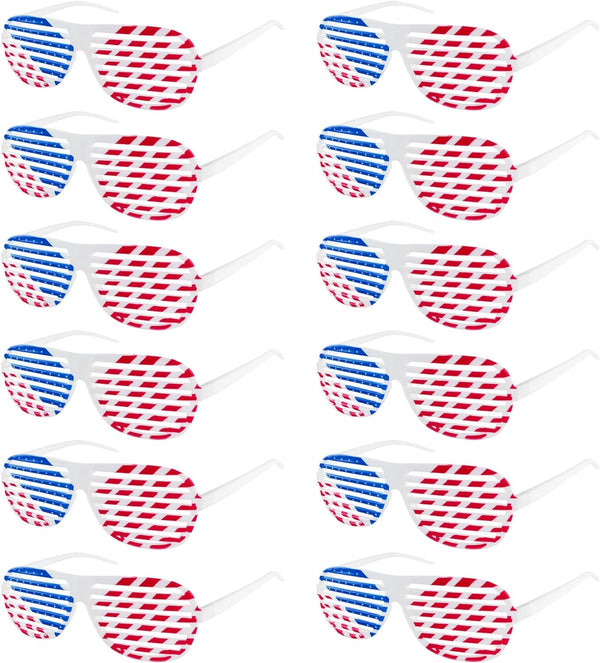 American Flag USA Patriotic Design Plastic Shutter Glasses Shades Sunglasses Eyewear for Party Props, Decoration (12 Pairs)