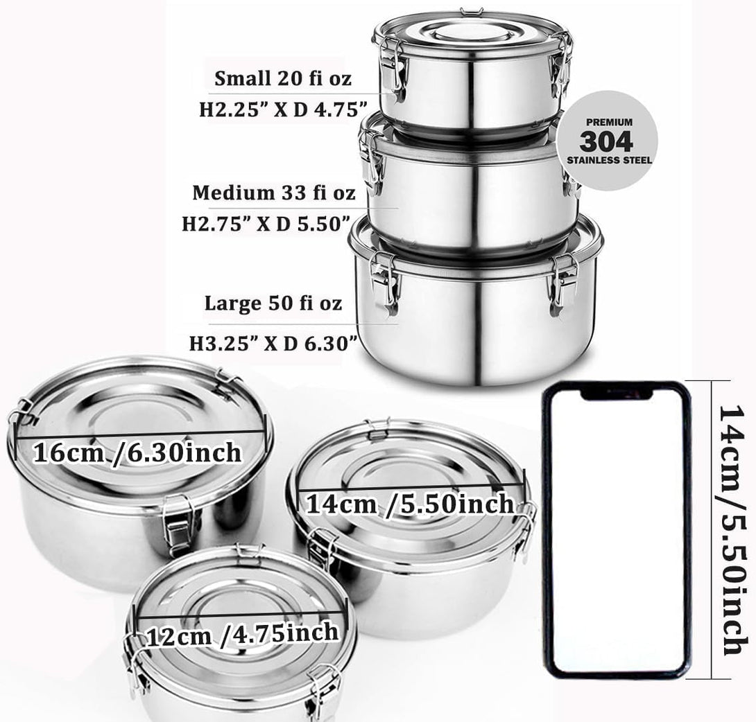Premium Stainless Steel Food Storage Containers 304 Grade the Original Leak-Proof, Airtight, Smell-Proof - Perfect for Camping Trips, Lunches, Leftovers, Soups, Salads