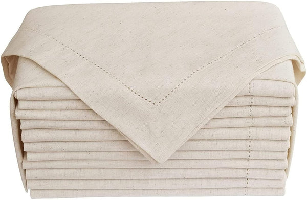 GFI Linen Club Flax Cotton Designer Dinner Napkins,Hemstitched Natural Color Premium Linen Look 20% Linen & 80% Cotton Natural Fiber Pack of 12 20X20