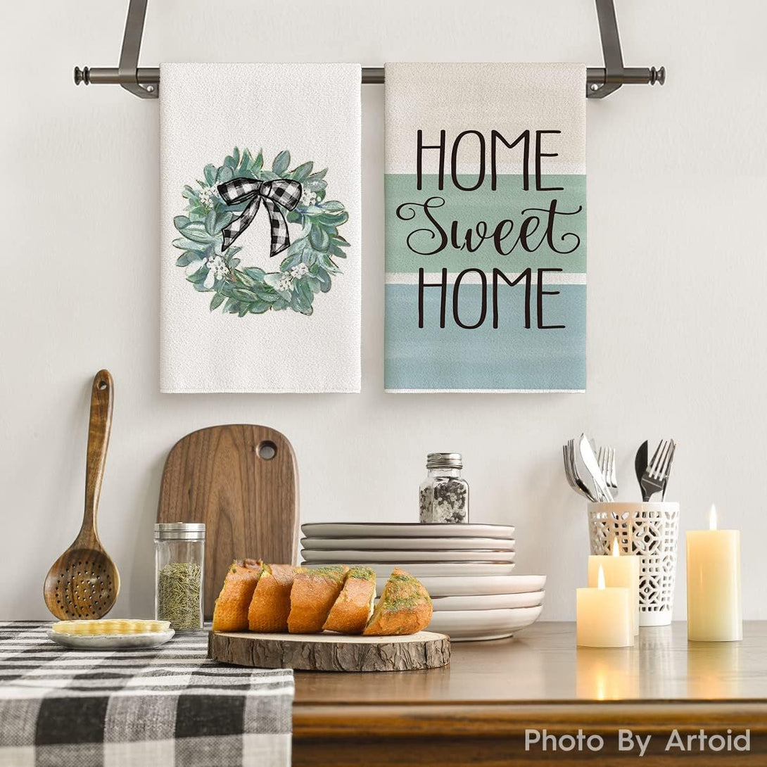 Artoid Mode Eucalyptus Buffalo Plaid Vase Home Sweet Home Kitchen Towels Dish Towels, 18X26 Inch Seasonal Decoration Hand Towels Set of 4