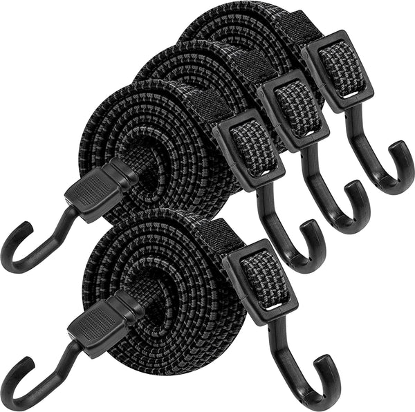 Bungee Cords with Hooks Heavy Duty, Flat Adjustable Bungee Cords with Hooks 40 Inch, Rubber Black Bungee Straps with Buckle Hooks for Outdoor, Camping, Tarps, Bike Rack, Tent, Truck, 4 Pack