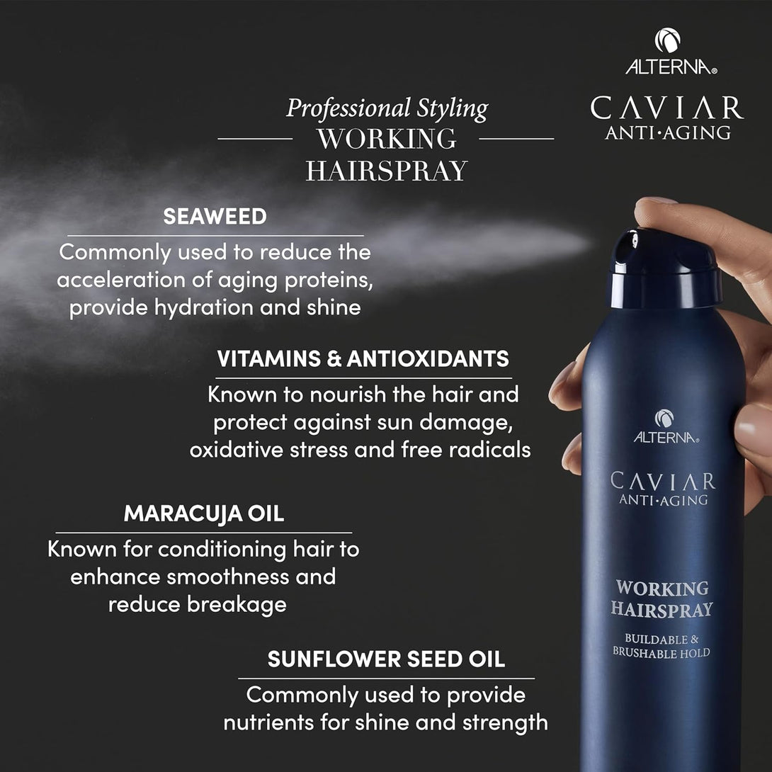 CAVIAR Anti-Aging Working Hairspray | Buildable, Brushable Hold | Helps Control Frizz & Adds Shine | Sulfate Free