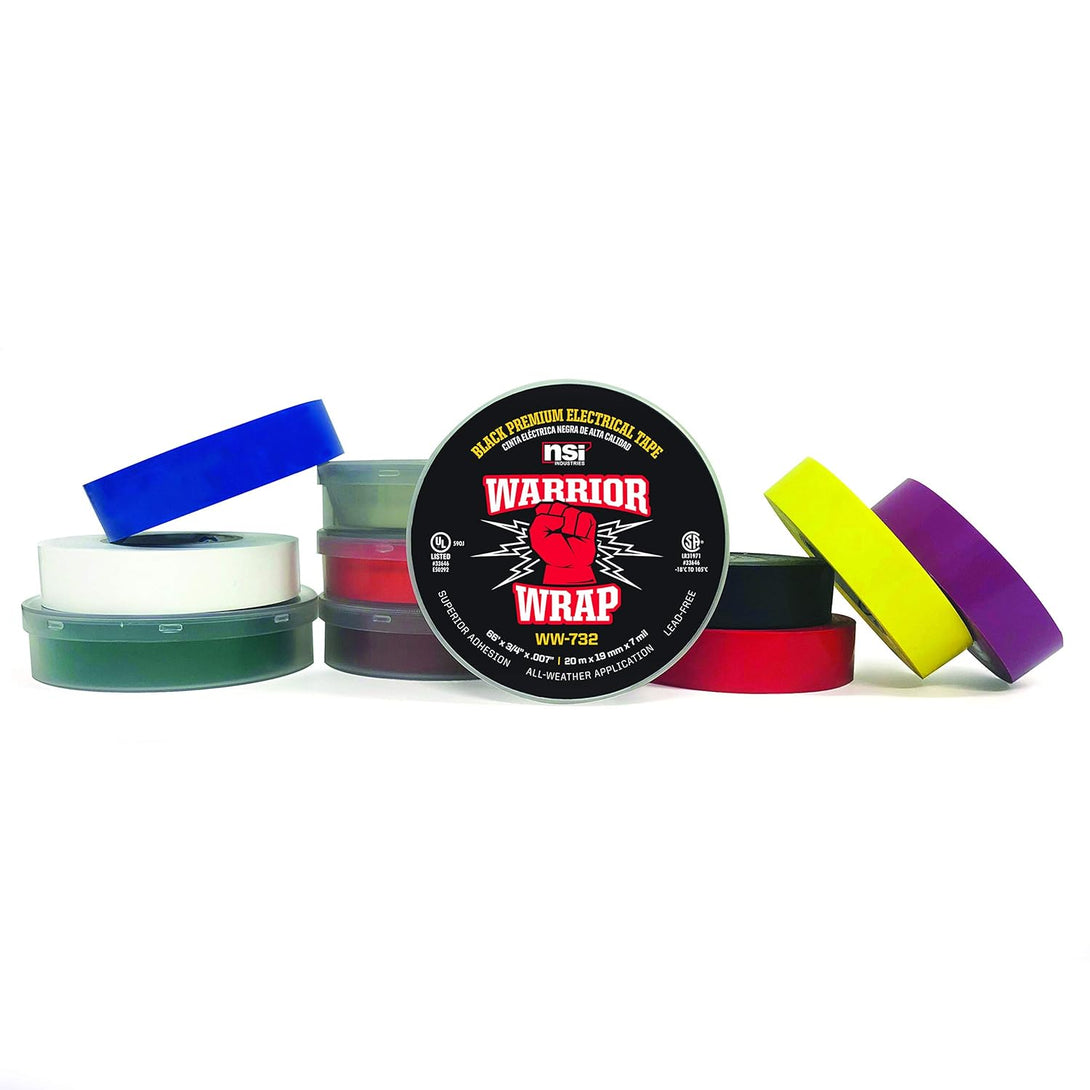 NSI WW-716-WT Warriorwrap General 7 Mil Vinyl Electrical Tape, 3/4" Width, 60' Length, White