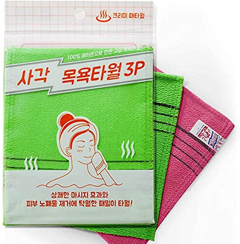9Pcs Genuine Korean/Asian Exfoliating Bath Washcloth, Skin Massage (Green 6Pcs, Red 3Pcs) Genuine Korean Italy Towel, Removing Dry, Dead Skin Cells, Cleaning Pores, Reusable