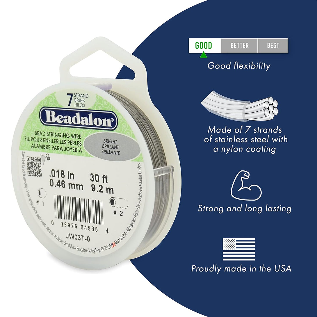 Beadalon 7 Strand Stainless Steel Bead Stringing Wire, 0.018 in / 0.46 Mm, Satin Gold, 100 Ft / 31 M