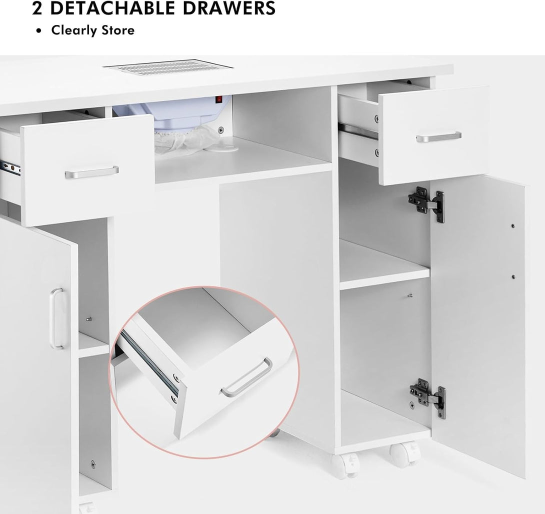 Artist Hand Manicure Table, Nail Table, Storage Rack,Nail Station, Wooden Drawers, Nail Desk, Beauty Workstation, Wrist Cushion, Nail Table, Lockable Wheels