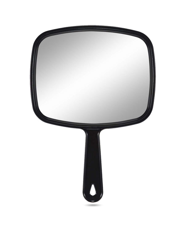 Large Hand Mirror, Salon Barber Hairdressing Handheld Mirror with Handle (Square Black 10.3"X7.4")