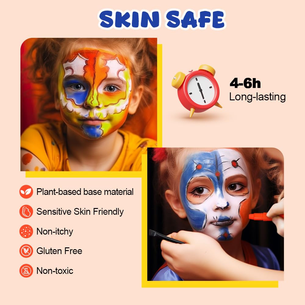 8 Color Face Painting Kits for Kids, Beesjuy Water Based Face Paint Kit, Makeup Kit Plant Ingredients Face Crayons, Painting Party for Adults&Kids (3 Neon)