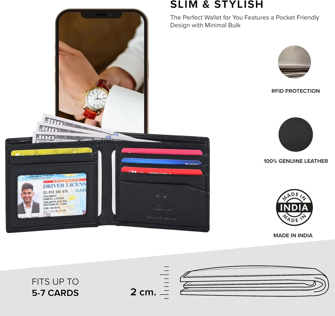 Slim Leather Wallet for Men - RFID Wallets Credit Card Holder Ultra Thin Gift for Mens, Front Pocket Minimalist Design