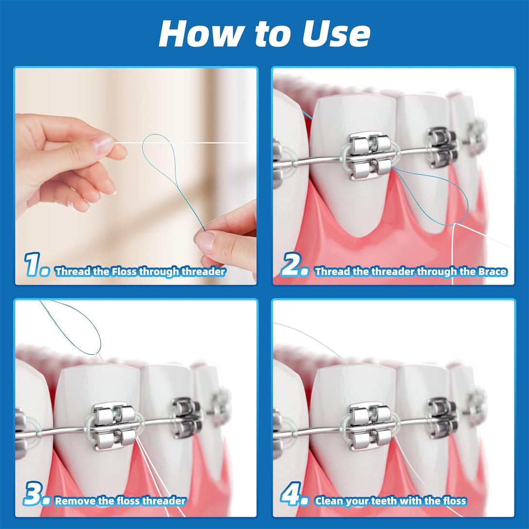 Floss Threaders,Deep Clean Floss for Braces, Bridges, Implants|200Count (Pack of 4)