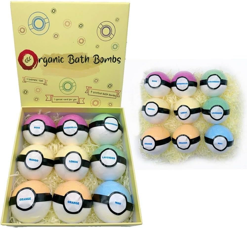 Bath Bombs for Kids - 9 Pack Organic Bath Fizzes with Essential Oils, Natural Ingredients, Soothing Aromatherapy, Great Gift for Boys and Girls, Fun Bath Toy, 3.5 OZ
