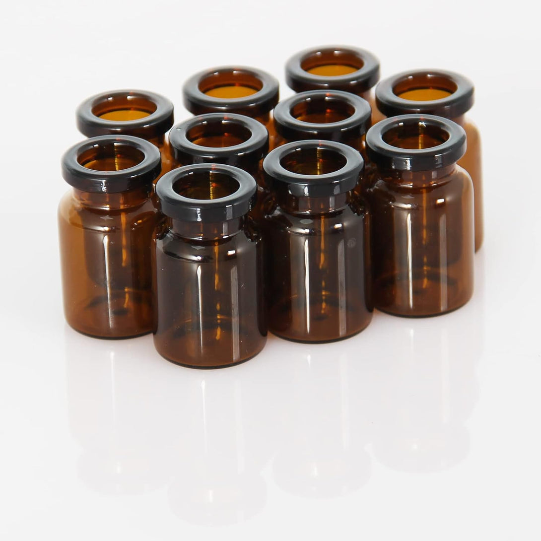 5Ml Amber Glass Vials-1-1/2 Dram Amber Glass Headspace Vials with Plastic-Aluminum Flip Caps and Rubber Injection Stoppers, 100 Pack, 20Mm Flat Bottom Lab Vial