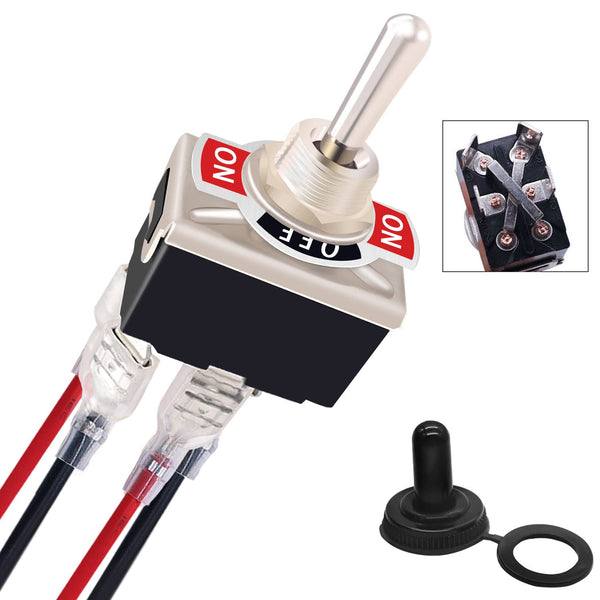 Mankk 4 Pin Reverse Polarity Momentary 12V DPDT (On)-Off-(On) Motor Control RV Jack Waterproof Switch 30A DC Rocker Toggle Switch with Waterproof Cap and Jumper Wires KN3C-223-MX