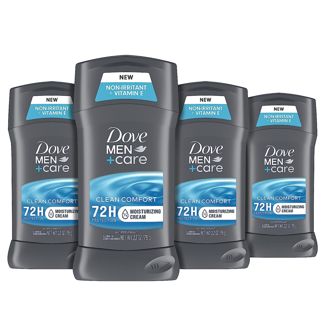 Dove Men+Care Antiperspirant Deodorant Stick Clean Comfort 4 Count 72-Hour Sweat & Odor Protection Antiperspirant for Men with 1/4 Moisturizing Cream 2.7 Oz