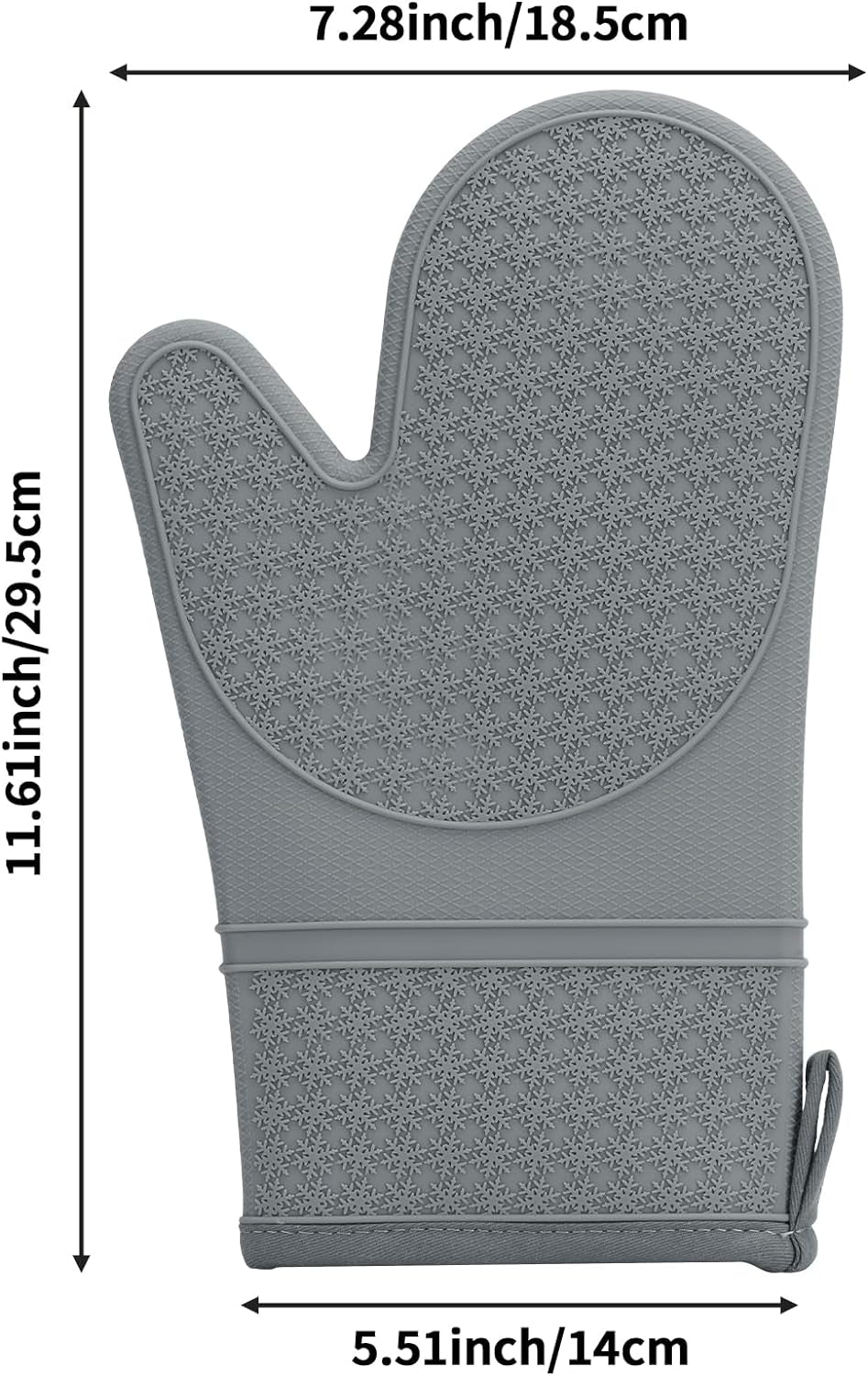 Hovico Silicone Oven Mitts, Oven Gloves with Non-Slip Waterproof - 2PCS Grey Oven Mittens Heat Resistant 600 Degree, Soft Lining Silicone Oven Mits for Cooking Baking Kitchen Mitten