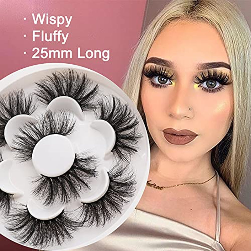 Veleasha Mink Eyelashes Faux 8D Wispy Fluffy Mink Lashes 25Mm Dramatic Long Fake Eyelashes 4 Pairs Pack False Lashes (M02)