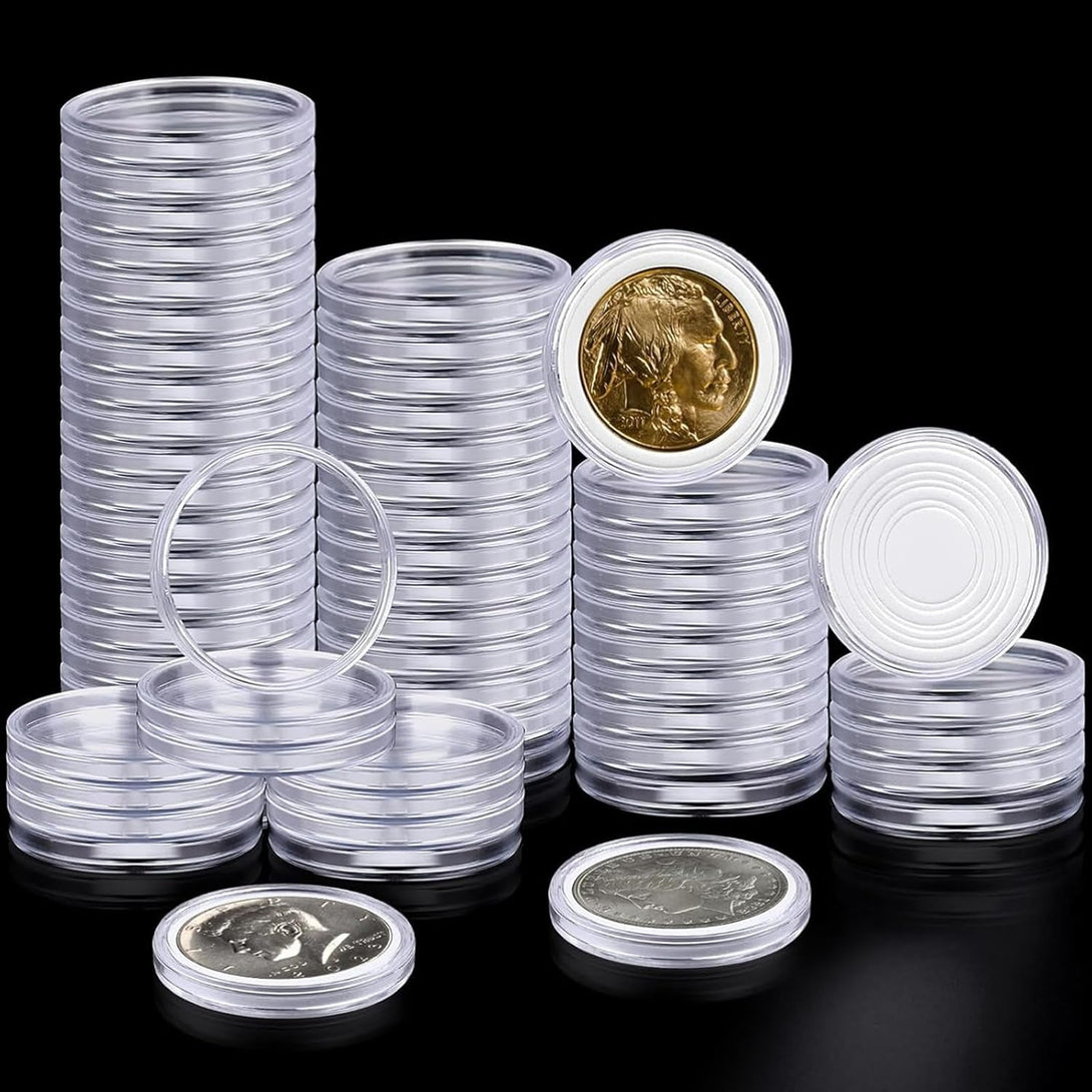 63PCS Silver Dollar Coin Holder, Clear Coin Capsules, Coin Holders for Collectors, Plastic Coin Case for Morgan Silver Dollar, Coin Protectors with Adjustable Gasket (17/20/25/27/30/33/38/40Mm)