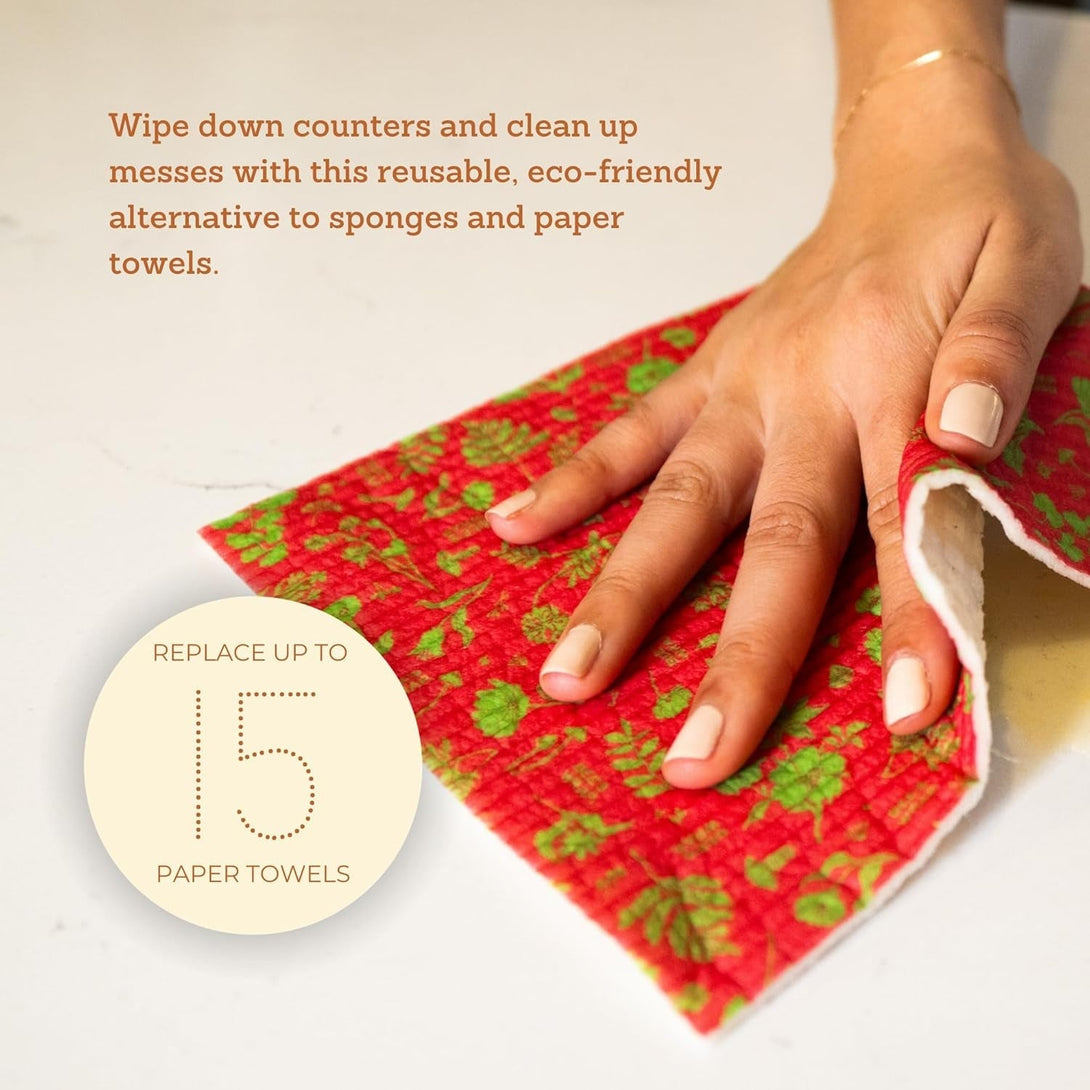 Bee'S Wrap Swedish Dish Cloths - Pack of 3 Colorful Patterned Reusable Paper Towels - Spring Swedish Dishcloths for Kitchen - Organic & Washable Paper Towel Alternative