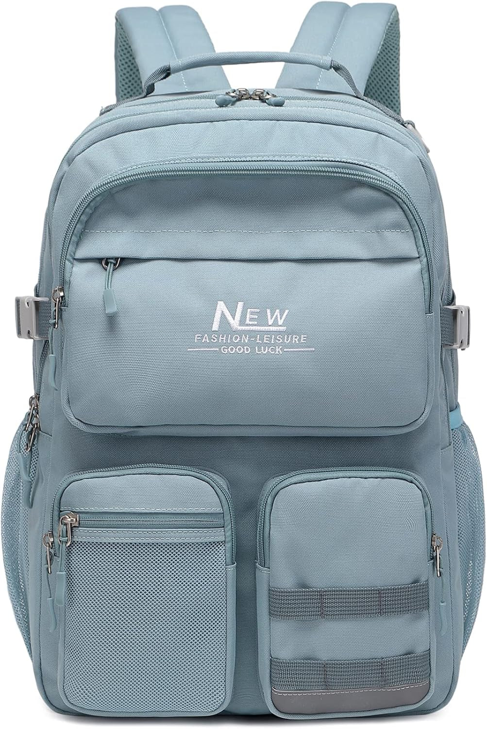 Water Resistant Backpack for Teen Girls Boys Students, Casual Multi Pockets Daypack with 15.6 Inch Laptop Pocket for Travel School College (Grey Blue)