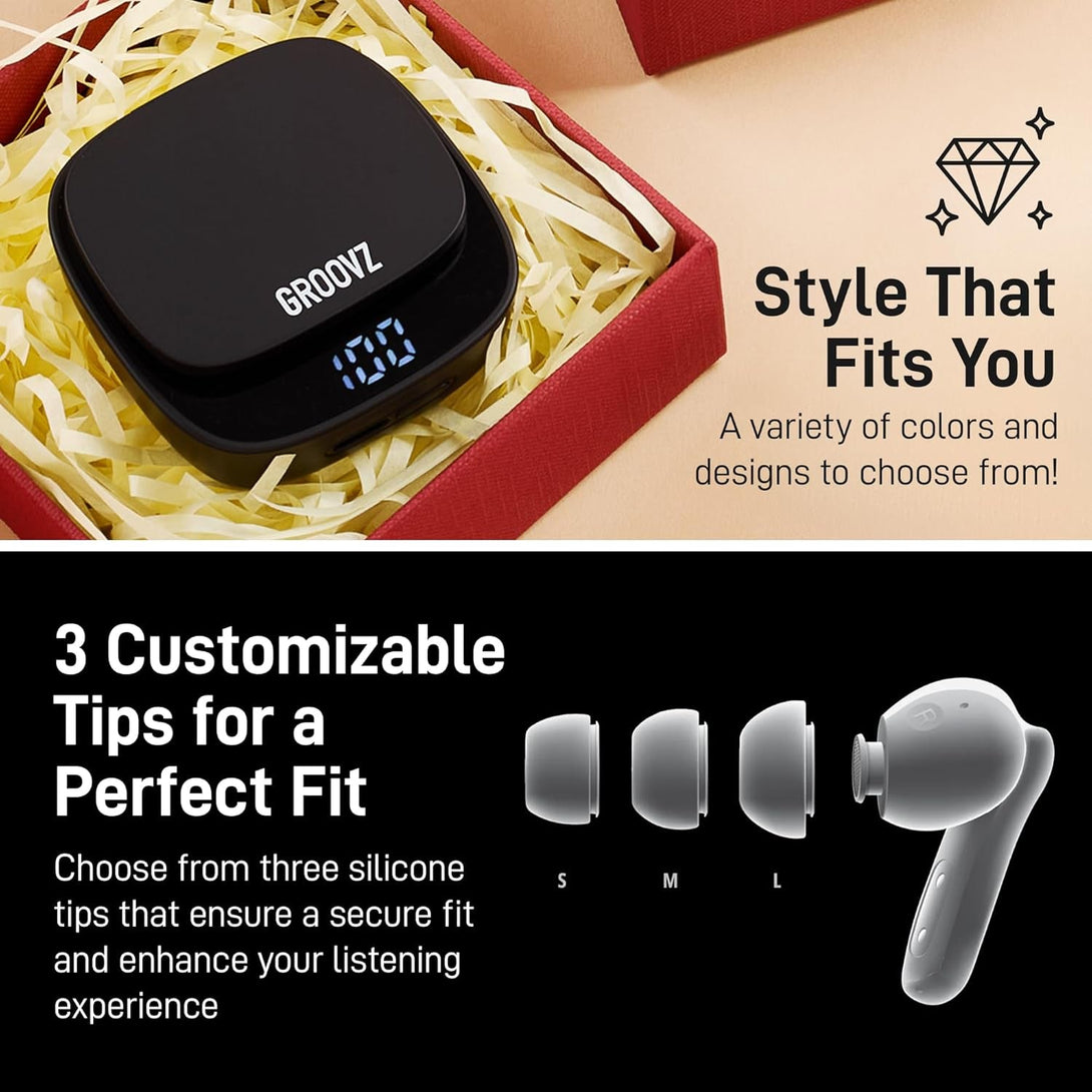 True Wireless Earbuds with Charging Case - Designed and Engineered in the USA - Ipx4 Water Resistant Bluetooth Earbuds Compatible with Apple and Android - 27Hrs Battery Life - Black