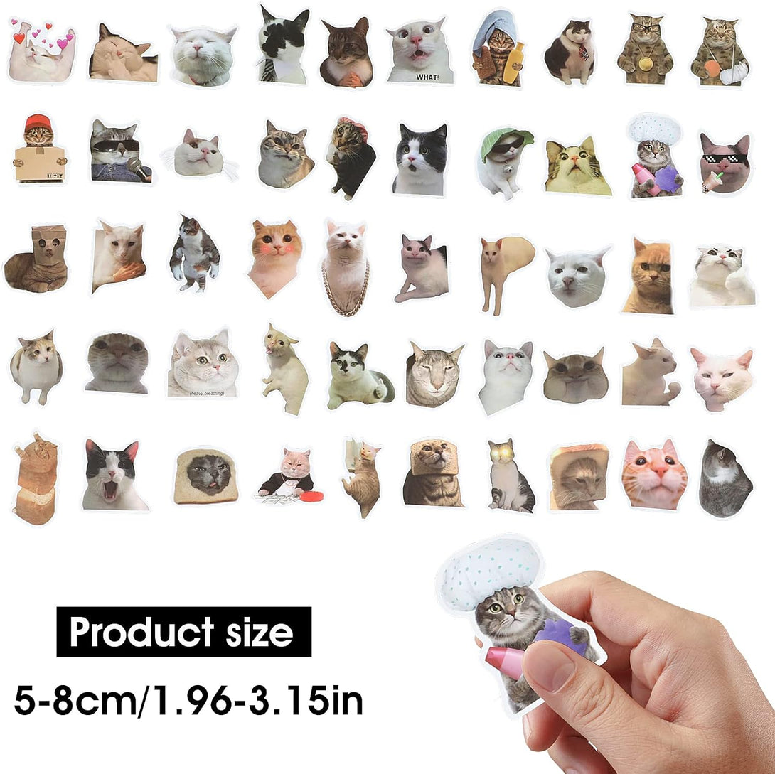 Cobee Funny Cat Stickers Set, 50 Pcs Cute Cat Decals Waterproof Vinyl Stickers Aesthetic Decals for Cat Lovers Water Bottle Scrapbook Phone (Cat Shape)