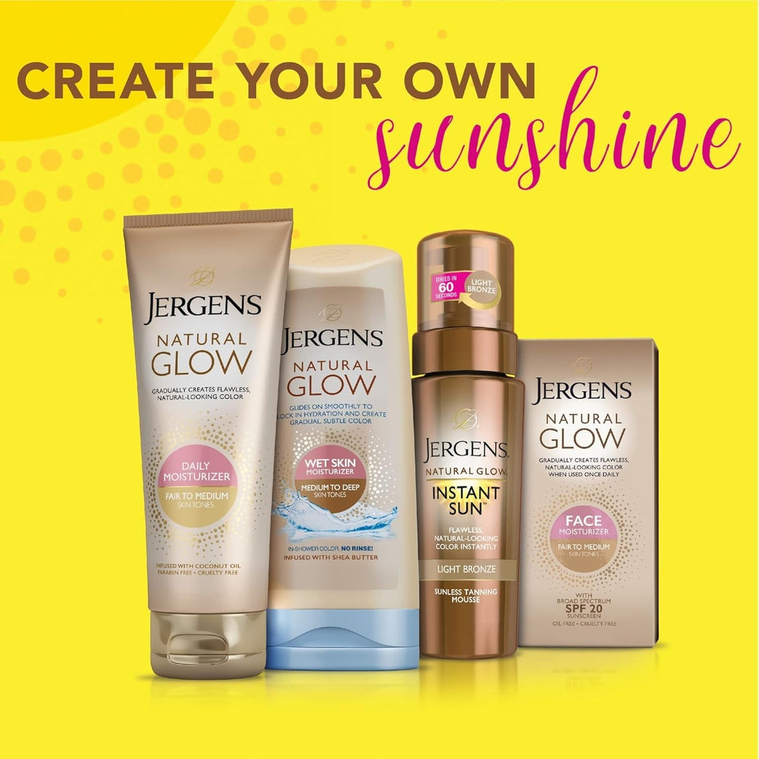 Jergens Natural Glow in Shower Lotion, Self Tanner for Fair to Medium Skin Tone, Sunless Tanning Wet Skin Lotion for Gradual, Flawless Color, 7.5 Ounce (Packaging May Vary)