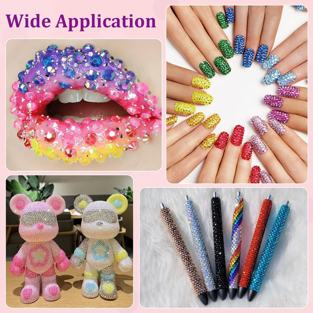 18000Pcs Resin Jelly Rhinestones for Crafting, Multicolor 3Mm Flatback Rainbow Gems, Bedazzling Crystal with 3Pcs 10Ml B7000 Jewelry Glue for DIY Crafts Clothing Shoes Nail Art